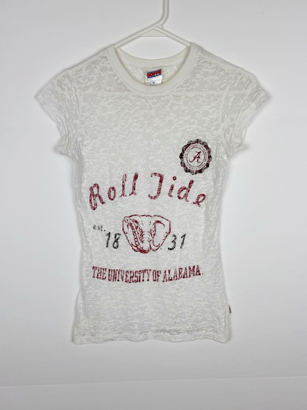 Soffe Burnout Tee Alabama Crimson Tide White Size Small